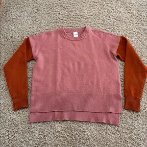 Lole Camille Crew Neck Women's Merino Wool Hi-Lo Sweater sz Small, Pink Orange
